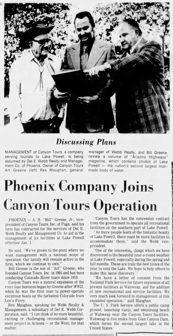 Rex Maughan of Del Webb joins in to manage Wahweap Lodge and Marina Dec. 16, 1974
